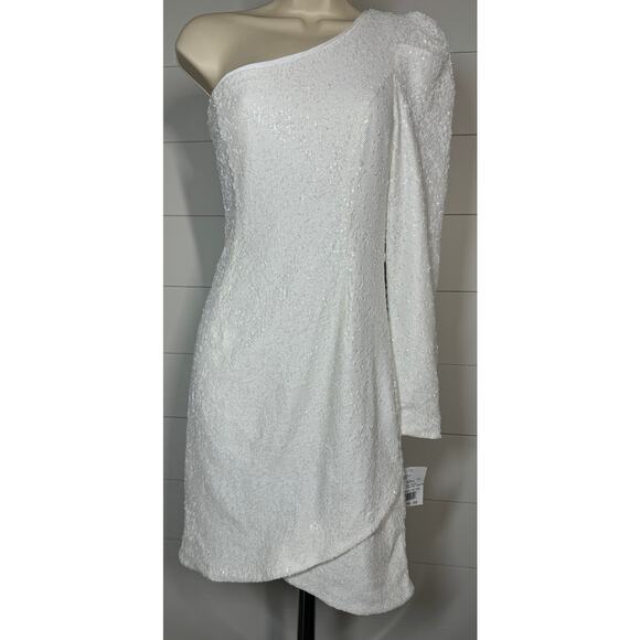 NWT Bardot x David's Bridal One Shoulder Sequin Mini Dress - Size M / 8 - Picture 7 of 13